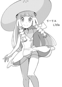 1girl absurdres araki_megami highres lillie_(pokemon) monochrome nintendo panties pantyshot pokemon pokemon_sm solo underwear