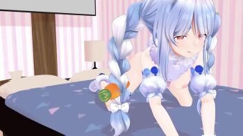 1girl 3d all_fours animated blue_hair braid breasts carrot_hair_ornament food-themed_hair_ornament hair_ornament heart heart-shaped_pupils hololive implied_sex long_hair medium_breasts nipples nude shoes shrimp3528 solo sound streamer_audio symbol-shaped_pupils tagme twintails usada_pekora video virtual_youtuber white_hair