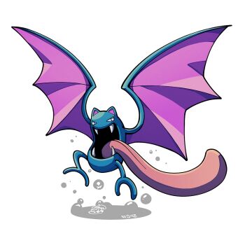 Rule 34 | bat wings, fangs, gen 1 pokemon, golbat, long tongue, looking at viewer, mistray-art, nintendo, no humans, numbered, open mouth, pokemon, pokemon (creature), signature, simple background, solo, tongue, tongue out, very long tongue, white background, wings