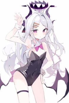 1girl blue_archive blush closed_mouth halo hina_(blue_archive) horns kiri_y looking_at_viewer simple_background solo white_background white_hair