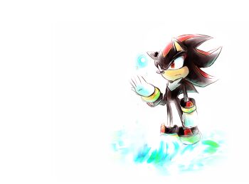 1boy bracelet commentary english_commentary frown full_body furry furry_male gloves jewelry looking_to_the_side male_focus red_eyes rodamrix shadow_the_hedgehog simple_background solo sonic_(series) standing white_background white_gloves
