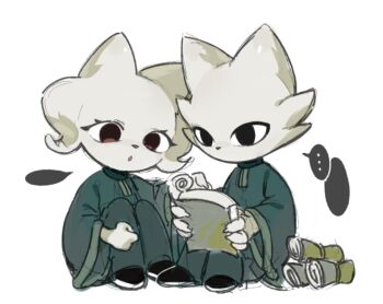 ... 1boy 1girl :o black_eyes blank_speech_bubble book brother_and_sister cat_boy cat_girl chinese_commentary commentary_request eyelashes furry furry_female furry_male heng_(nine_sols) holding holding_book nine_sols open_mouth red_eyes ricewine_c siblings simple_background sitting speech_bubble spoken_ellipsis white_background white_fur yi_(nine_sols)