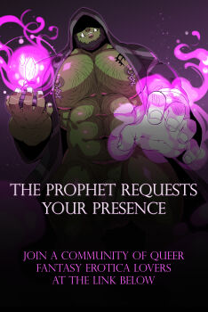 1boy abs absurdres bara bare_pectorals beard chest_hair coat colored_skin come_hither english_text evil_smile facial_hair fire flaming_hand from_below green_skin highres hood hood_up hooded_coat kokukokuboo large_hands looking_at_viewer magic male_focus mature_male monster_boy muscular muscular_male naked_coat navel_hair nipples orc original outstretched_hand pectorals penis penis_peek pink_fire reaching reaching_towards_viewer second-party_source seductive_smile shaded_face shadow_censor smile solo stomach strongman_waist stubble tusks