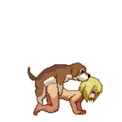1boy 1girl all_fours animated animated_gif bestiality blonde_hair dog doggy...