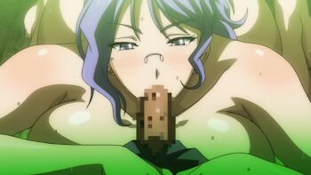 10s animated animated_gif breast_press breasts censored clothed_male_nude_female daimon_naoko fellatio glasses huge_breasts kyonyuu_hitozuma_onna_kyoushi_saimin mature_female mosaic_censoring nude oral pov principal_and_student purple_eyes purple_hair sweat