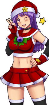 asamiya_athena christmas hair_ornament hat idol psycho_soldier purple_hair santa_costume santa_hat snk star_(symbol) star_hair_ornament the_king_of_fighters thighhighs