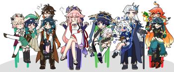 +++ 5girls 6+boys ahoge ajaw_(genshin_impact) animal_ears antenna_hair aqua_hair aran_budou arm_around_shoulder arm_on_thigh arm_tattoo ascot asymmetrical_bangs asymmetrical_gloves beret biker_clothes bikesuit black_bodysuit black_boots black_bow black_bowtie black_bridal_gauntlets black_gloves black_hair black_leggings black_pants black_sandals black_shirt black_shoes black_shorts blonde_hair blue_hair blue_hat blue_jacket blue_kimono blue_pants blunt_ends blush_stickers bodysuit boots bow bowtie bracelet braid bridal_gauntlets brooch brown_capelet brown_corset brown_eyes brown_hair brown_shoes cake cake_slice cane cape capelet chair cheek_poking cheek_press choppy_bangs clenched_hand closed_eyes closed_mouth clothes_around_waist coat colored_tips corset crossed_legs curtained_hair dahlia_(genshin_impact) detached_sleeves dress drop-shaped_pupils earrings ears_down eyelashes facial_mark facing_another fan_hair_ornament feeding finger_to_cheek flower flying_sweatdrops food forehead_mark fork fox_ears furina_(genshin_impact) garter_belt gauntlets gem genshin_impact gloves gold gradient_hair gradient_sleeves green_cape green_eyes green_hair green_hat green_headband green_jacket green_pants green_shorts grey_sleeves hair_between_eyes hair_bow hair_flower hair_intakes hair_ornament hair_pulled_back hakama hakama_shorts half_crown_braid hand_on_another&#039;s_cheek hand_on_another&#039;s_face hand_on_another&#039;s_shoulder hand_on_own_chin hands_up hat headband heterochromia high_heels highres holding holding_cane holding_fork holding_plate hug huge_ahoge jacket jacket_around_waist japanese_clothes jewelry jingasa juban kimono kinich_(genshin_impact) lapels leaf leaf_hair_ornament leg_up leg_warmers leggings legs_together long_hair long_sleeves looking_at_another low-braided_long_hair low-tied_long_hair mavuika_(genshin_impact) mismatched_gloves mismatched_pupils multicolored_hair multiple_boys multiple_girls nahida_(genshin_impact) neuvillette_(genshin_impact) nontraditional_miko open_clothes open_kimono open_mouth orange_hair orange_pupils outstretched_arm pants pantyhose partially_shaded_face pink_hair plate pleated_shorts pointy_ears poking puff_of_air puffy_shorts purple_ascot purple_bridal_gauntlets purple_coat purple_eyes purple_gemstone purple_hair purple_rope purple_thighhighs raiden_shogun rattail red_rope ribbon-trimmed_sleeves ribbon_trim rope sandals scaramouche_(genshin_impact) shirt shoes shorts sideways_glance single_sleeve single_sode sitting sitting_between_lap sitting_on_lap sitting_on_person smile socks streaked_hair suit_jacket sweatdrop symbol-shaped_pupils symbol_in_eye tattoo thighhighs trembling twin_braids venti_(genshin_impact) very_long_hair wanderer_(genshin_impact) white_ascot white_background white_dress white_flower white_gloves white_hair white_hat white_kimono white_leg_warmers white_pantyhose white_sleeves white_socks wide_sleeves xiao_(genshin_impact) yae_miko yellow_eyes zhongli_(genshin_impact) zouri