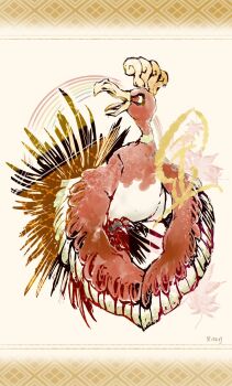 animal_focus beak bird border bwmtk1110 feathers flying full_body gen_2_pokemon highres ho-oh legendary_pokemon looking_to_the_side nintendo no_humans open_mouth plume pokemon pokemon_(creature) pokemon_focus red_eyes red_feathers simple_background solo talons white_background wings yellow_border