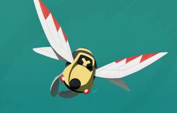Rule 34 | bug, cicada, claws, commentary, ewokakukaede, flying, gen 3 pokemon, green background, highres, insect, insect wings, ninjask, nintendo, no humans, pokemon, pokemon (creature), pokemon focus, red eyes, symbol-only commentary, wings