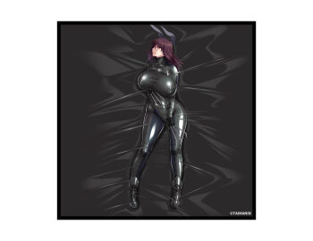 Rule 34 | 1girl, alternate costume, aoi nagisa (metalder), breasts, curvy, full body, hair ribbon, huge breasts, lilith-soft, looking at viewer, mature female, mizuki shiranui, official alternate costume, ribbon, shiny skin, solo, taimanin (series), taimanin yukikaze, wide hips