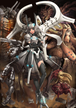 Rule 34 | 3girls, armor, blue eyes, duplicate, juun, mecha, multiple girls, pixiv fantasia, pixiv fantasia 1, robot, thighhighs