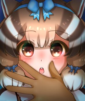 Rule 34 | 1girl, chipmunk costume, chipmunk ears, chipmunk girl, highres, hikarikmy, kemono friends, kemono friends v project, looking at viewer, siberian chipmunk (kemono friends), simple background, solo, virtual youtuber