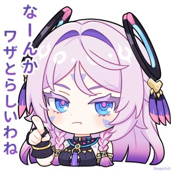 1girl :t armlet artist_name black_gloves blue_eyes blush bracelet braid chibi chibi_only citlali_(genshin_impact) closed_mouth colored_eyelashes commentary_request dot_nose facial_mark fingerless_gloves floating_headgear forehead_mark genshin_impact gloves gradient_hair hair_intakes headgear jewelry jiu_fanglianhua long_hair looking_at_viewer multicolored_hair parted_bangs pink_hair pink_pupils solo translation_request transparent_background triangle triangle_facial_mark twin_braids upper_body