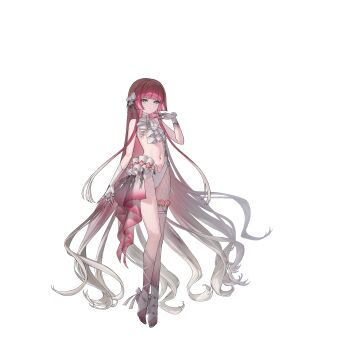 1girl ascot asymmetrical_gloves asymmetrical_legwear asymmetrical_one-piece_swimsuit calypso_(last_origin) clawed_gauntlets closed_mouth colored_skin elbow_gloves fishnet_pantyhose fishnets flat_chest flower footwear_ribbon frilled_one-piece_swimsuit frills full_body gloves gradient_hair gradient_skin green_eyes highleg highleg_one-piece_swimsuit highres hime_cut jellyfish_girl last_origin linea_alba long_hair looking_at_viewer mel_(dodosae) multicolored_hair nail_polish navel non-web_source official_art one-piece_swimsuit pantyhose pink_nails pocket_watch purple_skin red_hair rose see-through_frills simple_background solo standing stirrup_legwear swimsuit tachi-e thigh_strap toeless_legwear toenail_polish toenails transparent_background turtleneck turtleneck_one-piece_swimsuit uneven_gloves very_long_hair watch white_ascot white_flower white_gloves white_hair white_one-piece_swimsuit white_pantyhose white_rose