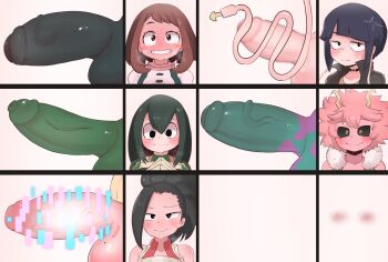 6+futa ashido_mina asui_tsuyu audio_jack black_hair blunt_bangs blush boku_no_hero_academia brown_hair bulge censored chart comparison convenient_censoring erection erection_under_clothes foreskin futanari green_hair hagakure_toru highres horns invisible_penis jiro_kyoka large_penis long_hair looking_at_viewer medium_penis multiple_futa penis penis_chart penis_comparison penis_size_comparison penis_size_difference phimosis pink_hair short_hair size_comparison small_penis testicles uncensored uraraka_ochako veins veiny_penis yaoyorozu_momo zkky2nd