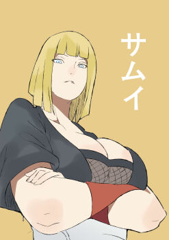 Rule 34 | 1girl, absurdres, arms under breasts, blonde hair, blue eyes, breasts, cleavage, collarbone, highres, large breasts, naruto (series), samui (naruto)