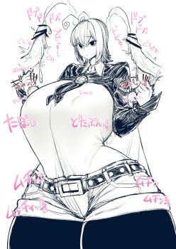 Rule 34 | 1girl, aged up, ball busting, bdsm, breasts, cbt, covered erect nipples, crotch kick, cum, curvy, disembodied penis, huge breasts, japanese text, leggings, monochrome, penis, shorts, spacezin, thick thighs, thighs, touhou, translation request, wide hips, wriggle nightbug