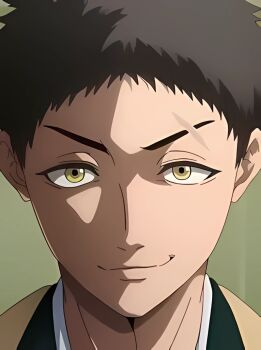 1boy asaki_yoimaru brown_hair dead_account yellow_eyes