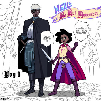 1futa 1girl _on_face afro armor bad_tag black_hair boots cape constance_(fellatrix) dark-skinned_female dark_skin eyepatch fellatrix functionally_nude futanari gloves green_eyes nell_(fellatrix) short_hair small_penis smile sword weapon white_hair