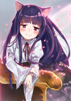 Rule 34 | 10s, 1girl, animal ears, blue hair, blush, cat ears, female focus, idolmaster, idolmaster cinderella girls, long hair, nemeko, red eyes, sajo yukimi, smile, solo