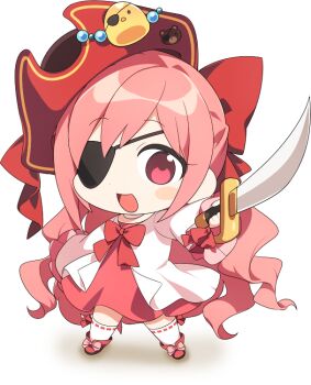 1girl :d alpha_transparency anais_del_caril anime_coloring artist_request beads blush_stickers boots bow character_ornament chibi chibi_only coat coat_bow cutlass dot_nose dress eyelashes eyepatch footwear_bow frilled_sleeves frills full_body hair_bow happy hat jellyppi kneehighs left-handed legs_apart long_hair long_sleeves looking_at_viewer medium_dress nexon no_pupils official_art one_eye_covered open_clothes open_coat open_mouth pink_boots pink_bow pink_dress pink_eyes pink_hair pirate pirate_hat red_bow red_hat ribbon-trimmed_socks ribbon_trim second-party_source short_sword simple_background single_blush_sticker smile socks solo standing sword tales_weaver teddy_bear_ornament tilted_headwear tongue transparent_background very_long_hair wavy_hair weapon white_coat white_socks wide_sleeves