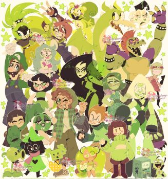 1other 6+girls :d :p :t ^_^ arm_up asymmetrical_eyes ball bare_arms bare_shoulders beachball beanie belt black_fur black_gloves black_hair black_jacket black_nails blue_overalls bob_cut bracelet braces bright_pupils brown_hair brown_pants buck_teeth buttercup_(ppg) candy chara_(undertale) character_request clenched_hands clenched_teeth closed_eyes closed_mouth colored_skin commentary cookie_run cookie_run:_ovenbreak copyright_request corrupted_twitter_file crossed_arms crossover cuphead_(game) deltarune disgust_(inside_out) dragon dress ear_piercing earrings english_commentary eyeshadow facial_hair fewer_digits fingerless_gloves five_nights_at_freddy&#039;s five_nights_at_freddy&#039;s:_security_breach floral_print floral_print_dress food food-themed_hair_ornament furry furry_female furry_male gir_(dog_costume)_(invader_zim) gir_(invader_zim) glasses gloves goat_boy green_(m&amp;m&#039;s) green_belt green_dress green_eyes green_hair green_hat green_jacket green_robe green_shirt green_skin green_sweater green_theme grim_matchstick grin gun hair_behind_ear hair_ornament halftone hand_on_own_hip happy_tree_friends hat heart heart_in_mouth highres holding holding_ball holding_beachball holding_gun holding_weapon honguito in-franchise_crossover inside_out instagram_logo instagram_username invader_zim jacket jewelry kim_possible_(series) leaf lime_cookie lime_hair_ornament lollipop long_hair long_sleeves looking_at_viewer luigi m&amp;m&#039;s makeup mario_(series) mechanical_arms miriam_(turning_red) mole mole_under_mouth montgomery_gator multiple_boys multiple_crossover multiple_girls mustache nail_polish nintendo nutty_(happy_tree_friends) ok_sign open_mouth outline overalls pants peashooter_(plants_vs._zombies) peridot_(steven_universe) pico_(newgrounds) pico_(newgrounds_series) piercing pink_gloves plaid_clothes plaid_jacket plants_vs._zombies powerpuff_girls print_dress puffy_long_sleeves puffy_sleeves purple_eyeshadow purple_gloves ralsei ralsei_(hat) red_hair robe round_eyewear sharp_teeth shego shirt short_hair simple_background sleeveless sleeveless_dress sleeves_past_fingers sleeves_past_wrists smile sonic_(series) squirrel_boy star-shaped_eyewear star_(symbol) steven_universe striped_clothes striped_sweater stud_earrings surge_the_tenrec sweater teeth tongue tongue_out turning_red turtleneck turtleneck_sweater twintails twitter_logo twitter_username two-tone_sweater undertale utdr_(toby_fox) very_long_hair weapon white-framed_eyewear white_background white_eyes white_gloves white_outline white_pupils white_shirt witch_hat yellow-framed_eyewear yellow_sweater zim_(invader_zim)