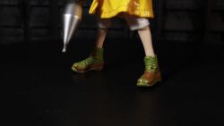 &gt;_&lt; 1girl 2024 aiming aiming_at_viewer animated audible_music beads bible blue_hair blush book boots cannon clenched_hands closed_eyes commentary cross cross_necklace english_commentary multiple_expressions fang female_focus figure full_body green_footwear gun highres holding holding_book holding_weapon huge_filesize huge_weapon indoors jewelry jubilee_2025 latin_cross legs_apart luce_(jubilee_2025) moonshine_animations multiple_views music necklace open_mouth railgun raincoat real_life rocket_launcher rubber_boots short_hair simple_background sound sparkle speech_bubble talking toy turnaround video waving weapon white_background yellow_raincoat