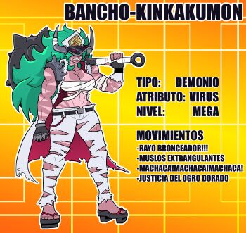 Rule 34 | 1girl, absurdres, angry, bandages, belt, delinquent, digimon, digimon (creature), grey hair, hat, highres, kinkakumon, long hair, malandra-parodias, oridigi, original, sukeban, wide hips