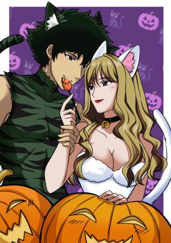 absurdres blonde_hair blue_eyes brown_eyes couple cowboy_bebop curly_hair green_eyes halloween halloween_costume highres julia_(cowboy_bebop) spike_spiegel