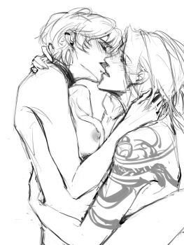 2girls arm_tattoo biting biting_another&#039;s_lip blush breasts chinese_commentary cinnabar_(path_to_nowhere) closed_eyes commentary_request completely_nude ear_piercing greyscale hand_on_another&#039;s_back hand_on_another&#039;s_neck highres looking_at_another lxychristina medium_breasts monochrome multiple_girls nipples nude path_to_nowhere piercing short_hair sitting sitting_on_lap sitting_on_person tattoo yuri zoya_(path_to_nowhere)