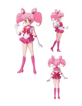 Rule 34 | 1girl, absurdres, ass, bishoujo senshi sailor moon, bishoujo senshi sailor moon crystal, bow, brooch, reference sheet, chibi usa, choker, closed mouth, cone hair bun, elbow gloves, full body, gloves, hair bun, highres, huge filesize, jewelry, long hair, looking at viewer, magical girl, miniskirt, official art, pink hair, sailor chibi moon, sailor collar, sailor senshi uniform, skirt, smile, solo, standing, star (symbol), star choker, toei company, twintails, white background, white gloves, wide hips