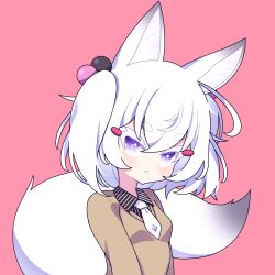 Rule 34 | 1girl, animal ears, cross (vgne4542), fox ears, fox tail, highres, phase connect, short hair, simple background, tail, tenma maemi, twintails, virtual youtuber, white hair