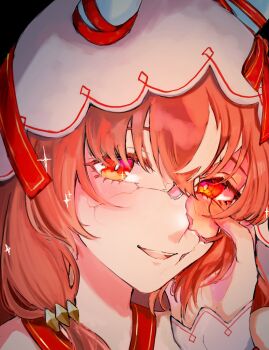 Rule 34 | 1girl, absurdres, animal ears, blush, bow, broken mask, brown hair, close-up, commentary, crack, cracked kawaii mask, cracked mask, ear covers, ear ribbon, hair between eyes, hand on own face, highres, horse ears, horse girl, long hair, looking at viewer, mask, portrait, red eyes, simh2, solo, still in love (scarlet vow raiment) (umamusume), still in love (umamusume), symbol-only commentary, umamusume, veil, white veil