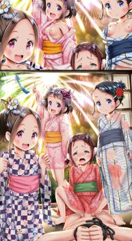 1boy 4girls absurdres age_difference barefoot bdsm before_and_after blush bondage bound braid breasts cleft_of_venus closed_mouth clothed_female_nude_male clothed_sex cowgirl_position cum embarrassed fat_mons femdom flat_chest girl_on_top hair_ornament hetero higeepon highres huge_filesize japanese_clothes kimono loli lolidom looking_at_viewer multiple_girls nipples no_panties nude open_clothes open_mouth penis pov pov_crotch restrained riding saliva see-through_clothes sex short_hair small_breasts smile split_screen standing stealth_sex straddling sunlight tagme tatami teeth third-party_edit toes tongue translucent twintails upper_teeth_only