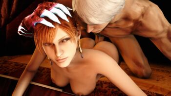 Rule 34 | 1boy, 1girl, 3d, ass, bed, bedroom, bent over, breasts, brown hair, devil may cry, devil may cry (series), devil may cry 4, earrings, hetero, jewelry, kyrie (devil may cry), looking back, nero (devil may cry), nude, penis, sex, uncensored