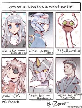 1boy 3girls blue_eyes bodysuit character_name copy_x_(mega_man) copyright_name crossover cyber_elf_x_(mega_man) doctor_who english_text eyepatch fangs head_tilt imouto_sae_ireba_ii jack_harkness kani_nayuta looking_back looking_to_the_side mecha mecha_pilot_suit mega_man_(series) mega_man_zero_(series) monsters_inc. multiple_crossover multiple_drawing_challenge multiple_girls neon_genesis_evangelion one_eye_covered open_mouth orange_hair plugsuit_(evangelion) red_bodysuit robot short_hair six_fanarts_challenge souryuu_asuka_langley thunderblast tongue tongue_out transformers transformers_cybertron transformers_unicron_trilogy white_hair x_(mega_man) zoner