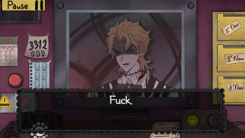 Rule 34 | 1boy, birthmark, blonde hair, blood, blood on clothes, bow, bowtie, commentary request, dio brando, english text, fake screenshot, fang, jojo no kimyou na bouken, male focus, mismatched eyebrows, parody, phantom blood, portrait, red bow, red bowtie, red eyes, scar, scar on neck, shaded face, solo, stardust crusaders, tentacles, that's not my neighbor, toubun teikou, v-shaped eyebrows