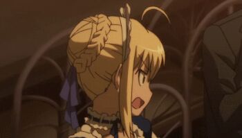 animated animated_gif artoria_pendragon_(fate) bowing carnival_phantasm fate/stay_night fate_(series) lecture lowres maid original_clip saber_(fate) subtitled sweatdrop tohsaka_rin