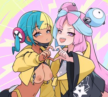 2girls canari_(pokemon) dark-skinned_female dark_skin iono_(pokemon) moral_cacoethes multiple_girls nipples pokemon pokemon_legends:_z-a pokemon_sv
