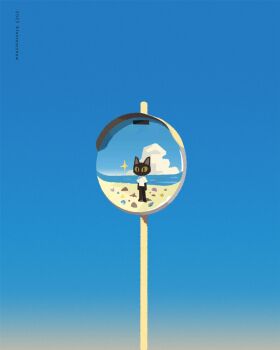 2023 animal animal_focus animated animated_gif beach blue_background blue_sky cat chinese_commentary clothed_animal cloud colored_sclera commentary_request day fantaixi_fan gradient_background looping_animation no_humans ocean original shadow shell shirt short_sleeves simple_background sky slit_pupils sparkle standing t-shirt white_shirt white_sleeves yellow_sclera