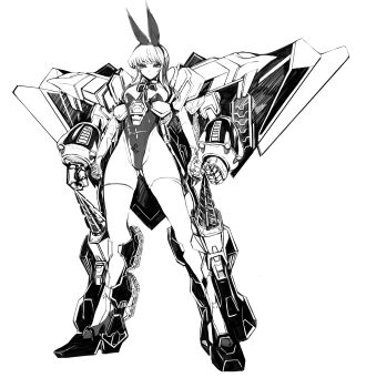 1girl absurdres animal_ears arms_at_sides blue_archive breasts caterpillar clenched_hands closed_mouth commentary_request cosplay cws1122uu drill exoskeleton fake_animal_ears full_body gaofighgar gluteal_fold highleg highleg_leotard highres korean_commentary leotard long_hair looking_at_viewer mecha mecha_musume medium_breasts no_halo official_alternate_costume playboy_bunny rabbit_ears robot simple_background solo standing strapless strapless_leotard thighhighs toki_(blue_archive) toki_(bunny)_(blue_archive) yuusha_ou_gaogaigar yuusha_series