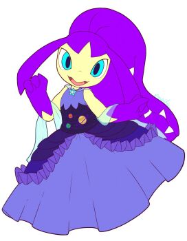 1girl alternate_color alternate_shiny_pokemon artist_name bare_shoulders blue_eyes clothed_pokemon colored_skin commission dress earth_(planet) extra_mouth female_focus flat_chest flat_color full_body gen_3_pokemon hands_up happy high_ponytail highres long_dress long_hair looking_at_viewer mars_(planet) mawaifu mawile multicolored_skin nintendo open_mouth planet pokemon pokemon_(creature) ponytail purple_dress purple_hair purple_skin saturn_(planet) sharp_teeth sidelocks signature simple_background sleeveless sleeveless_dress smile solo space_print standing starry_sky_print teeth two-tone_skin very_long_hair white_background yellow_skin