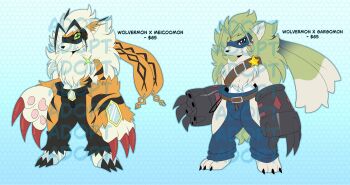 belt claws digimon digimon_(creature) fusion galgomon heavymetalpapi mask meicoomon star_(symbol) wolvermon