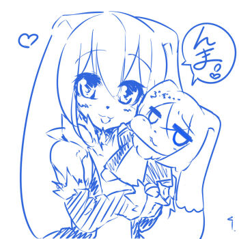 1boy 1other character_doll doll heart holding holding_doll kenma-kun kenma-kun_(kunsei) koushinism lineart sketch yuubinuke