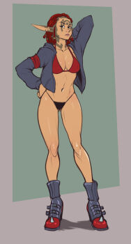 artist_request ashelin_praxis boots bra dreadlocks full_body green_eyes jak_and_daxter jak_ii red_hair thong underwear