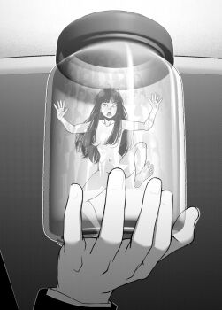 black_hair blush completely_nude covering_privates crowd hair_censor jar kusujinn non-web_source nude sentenced_to_nudity