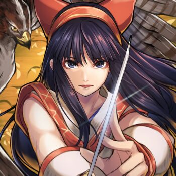 Rule 34 | 1girl, ainu clothes, black hair, blue eyes, fighting stance, fingerless gloves, gloves, hair ribbon, long hair, looking at viewer, mamahaha, nakoruru, parted lips, ribbon, samurai spirits, snk, the king of fighters, the king of fighters xv