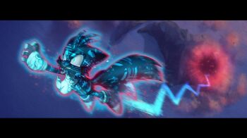 attack blue_eyes blue_skin colored_skin cybernetic flying fox furry gloves multiple_tails rero_nn sega shoes shota socks sonic_(series) sonic_frontiers tail tails_(sonic) tears transformation two_tails