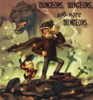 1other 2boys artist_name ball_and_chain_(weapon) big_nose black_cat black_eyes black_footwear black_fur black_panther blue_collar blue_hat blue_vest book brown_cape brown_hair cape cat chain child closed_mouth collar collared_sweater collared_vest colored_sclera commentary dipper_pines disney double_chin emmy_cicierega english_commentary english_text extra_digits fangs fog gem gravity_falls grey_hair grey_pants grey_shirt grey_shorts hand_on_own_hip hat helmet high_collar holding holding_book holding_gem journal legs_apart light_particles lightning looking_at_another looking_up multicolored_hair multiple_boys official_art old old_man open_mouth outdoors panther pants projected_inset promotional_art cougar red_collar red_shirt red_sleeves red_sweater shirt short_sleeves shorts signature simple_background slit_pupils smile sparkle spike_ball spiked_ball_and_chain standing ford_pines streaked_hair sweater sword t-shirt teeth torn_cape torn_clothes tree_print turtleneck turtleneck_sweater uncle_and_nephew vest weapon white_gemstone white_hat yellow_sclera