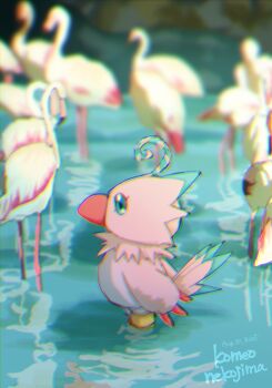 bird blue_eyes claws digimon digimon_(creature) flamingo highres piyomon rawbit tail